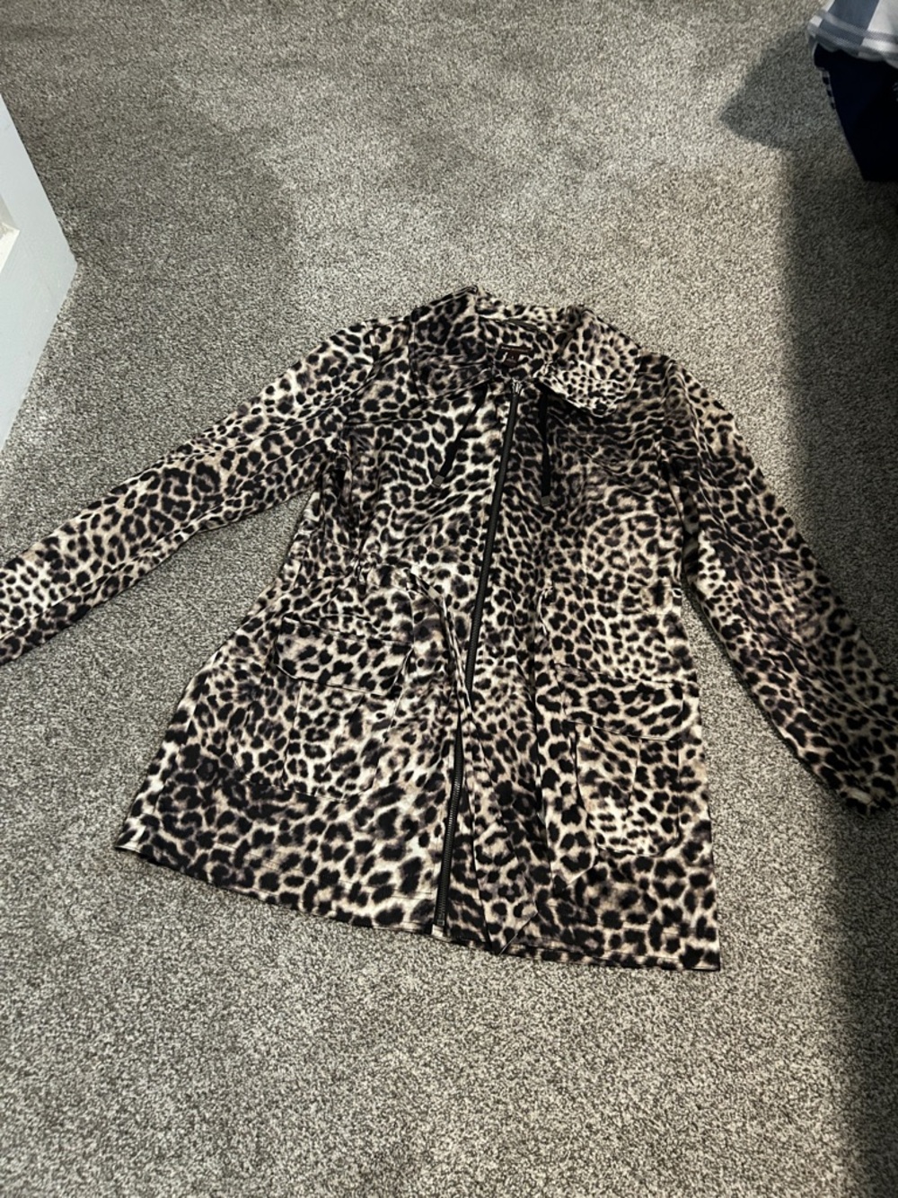 Dana Buchman Leopard Print Zip-Front Jacket - Beige & Black